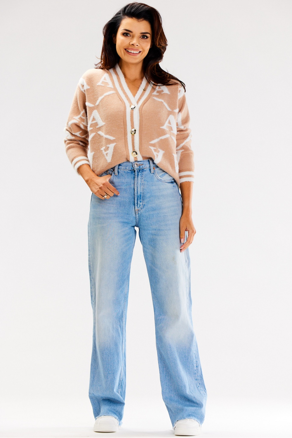 Sweter Damski Model A614 Beige - awama – vue 2
