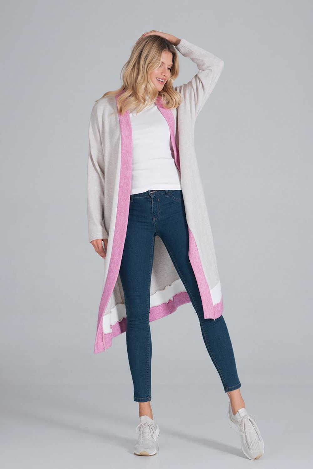 Women’s Sweater Model M845 Beige/Fuchsia/White - Figl