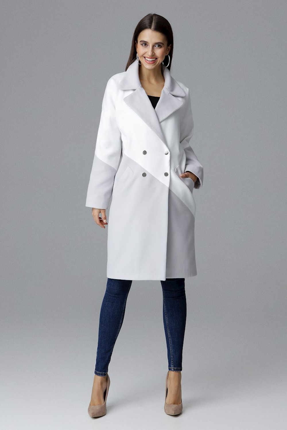 Women's Coat Model M626 Grey/White - Figl