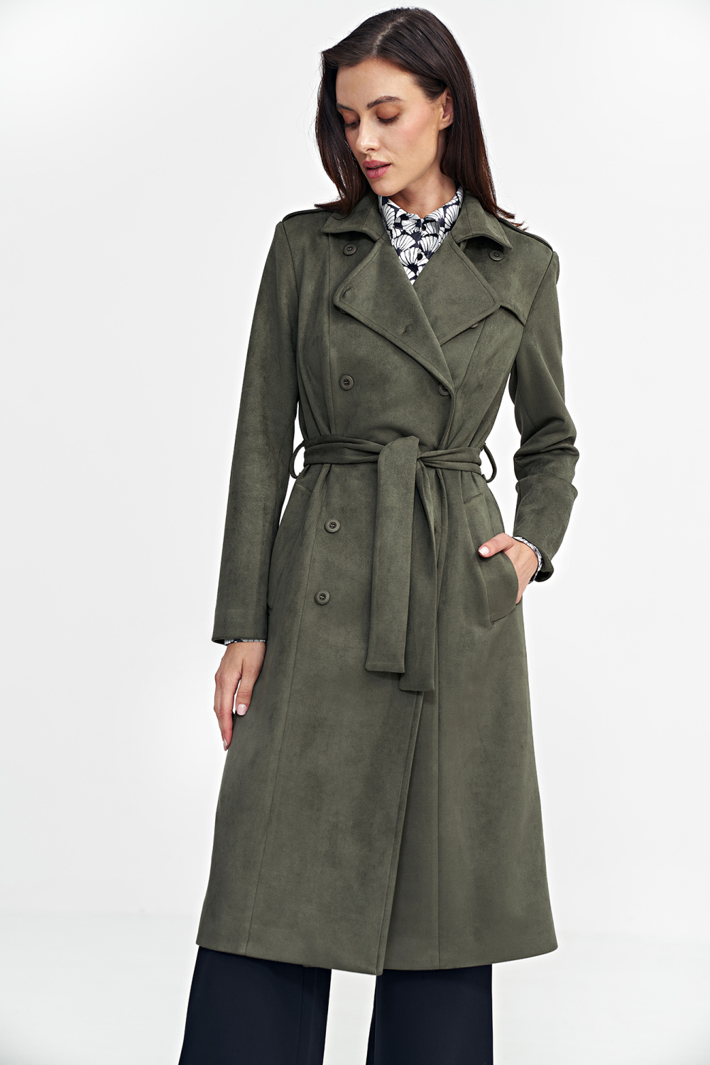 Double-breasted nubuck coat PL22 Green - Nife
