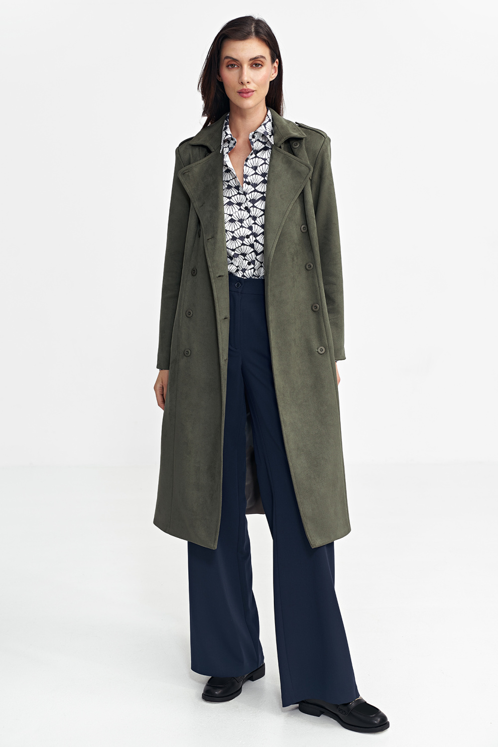 Double-breasted nubuck coat PL22 Green - Nife – vue 2