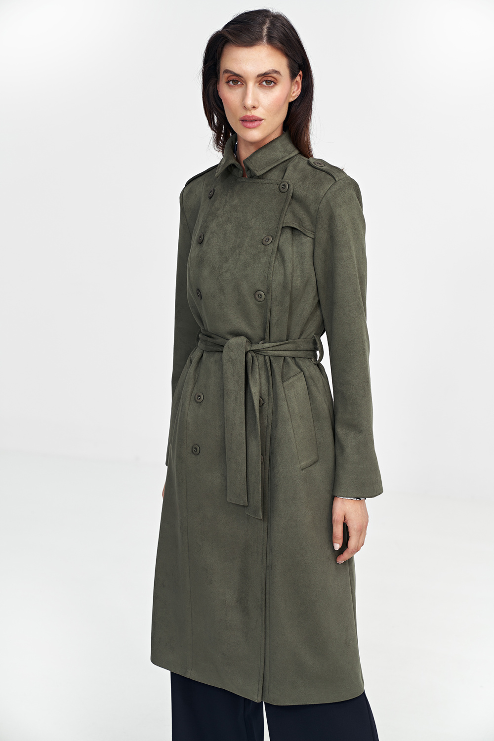 Double-breasted nubuck coat PL22 Green - Nife