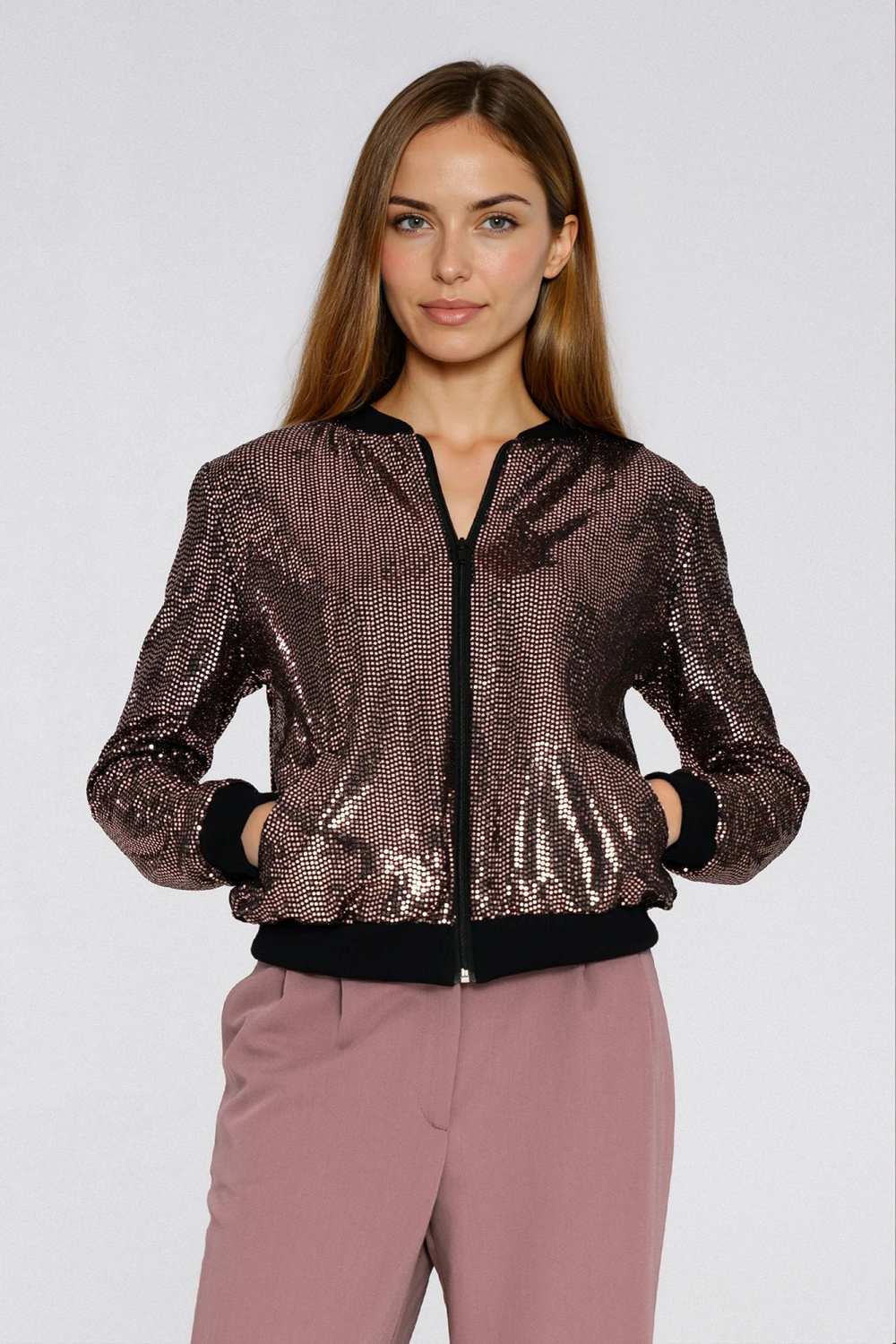Sequined zip-up sweatshirt BL14 Copper - Nife
