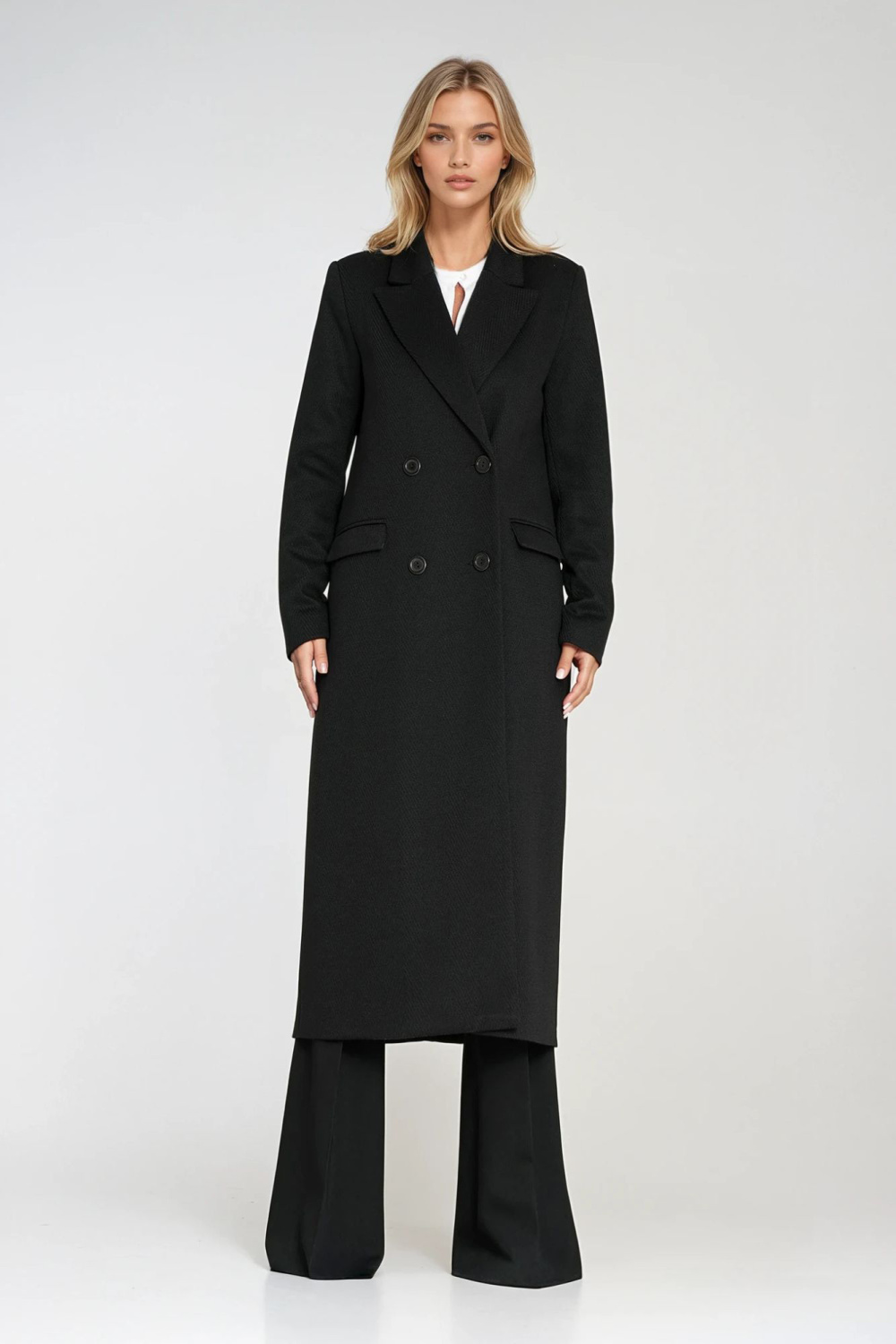 Elegant Double-Breasted Coat PL25 Black - Nife – vue 2