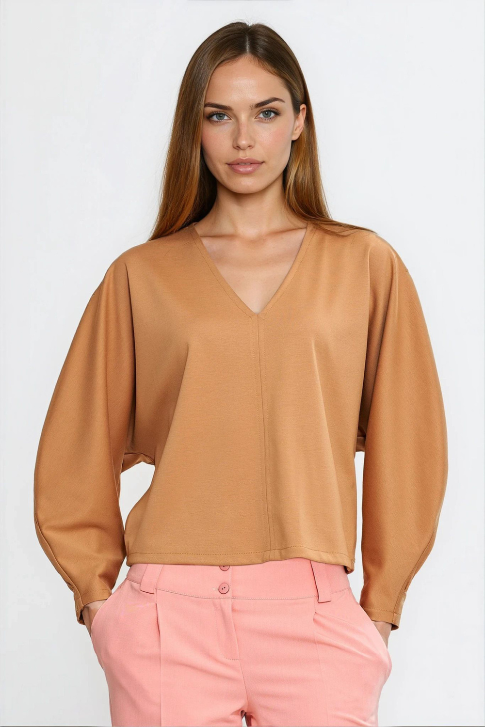 Oversized blouse with balloon sleeves B214 Carmel - Nife