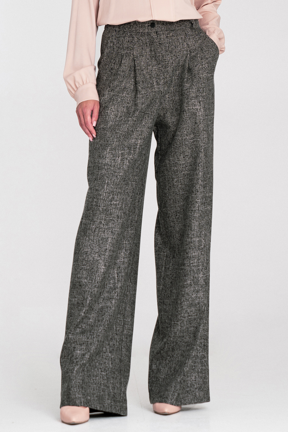 Wide-leg pleated trousers SD116 Black Melange - Nife