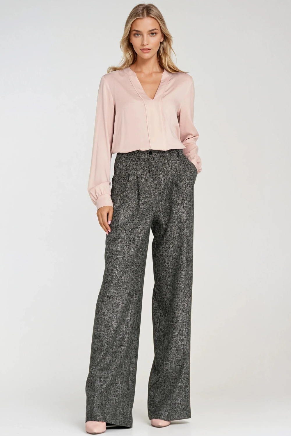 Wide-leg pleated trousers SD116 Black Melange - Nife