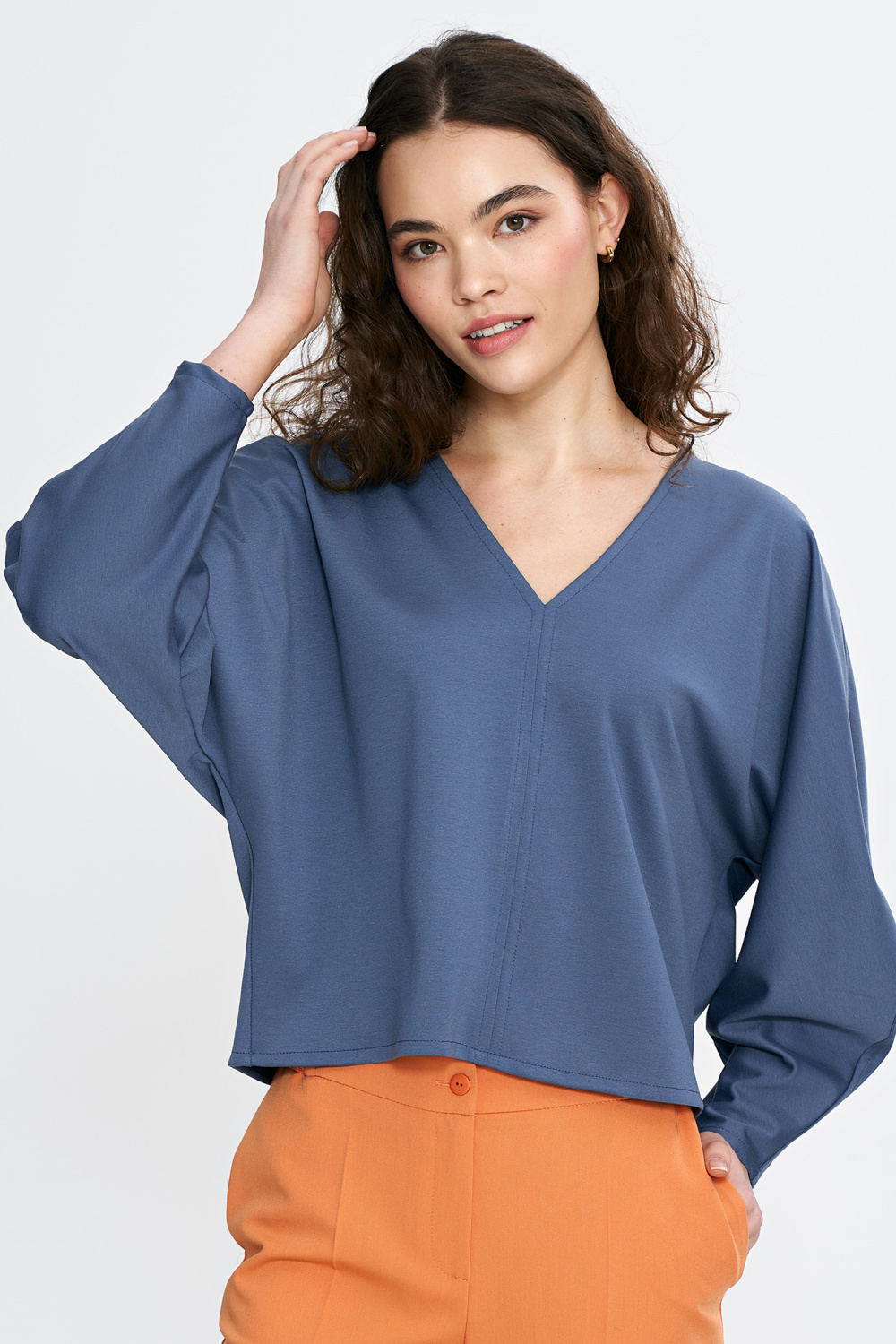 Oversized blouse with balloon sleeves B192 Cobalt - Nife