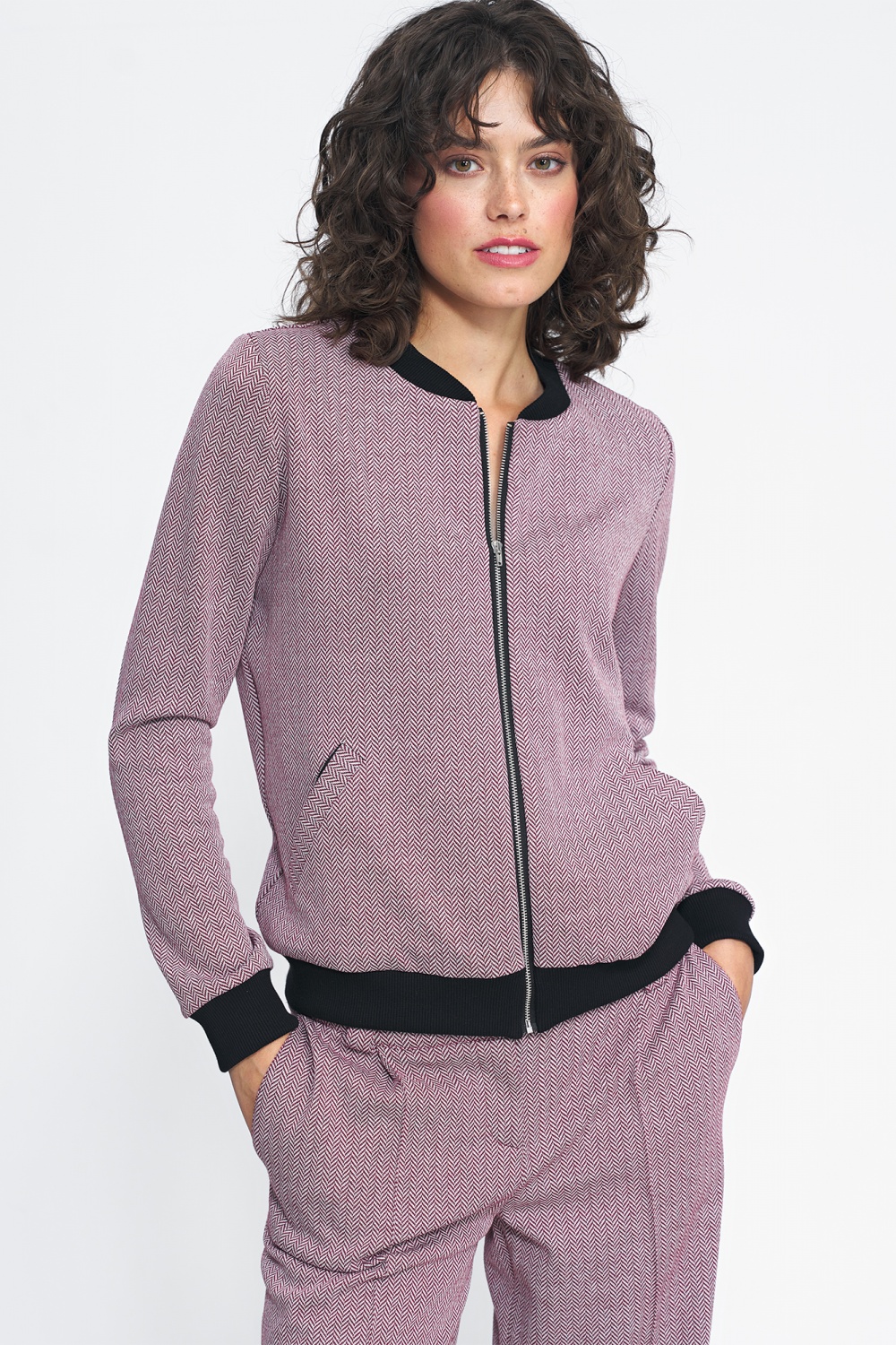 Bomber Jacket in burgundy herringbone BL05 Burgundy - Nife