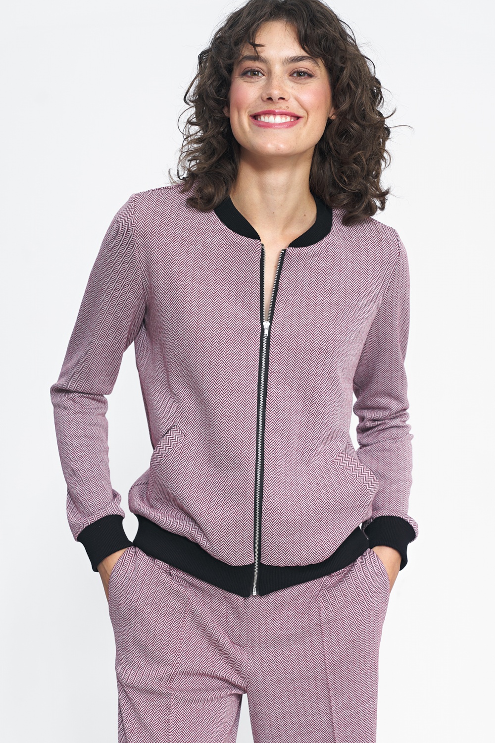 Bomber Jacket in burgundy herringbone BL05 Burgundy - Nife – vue 2