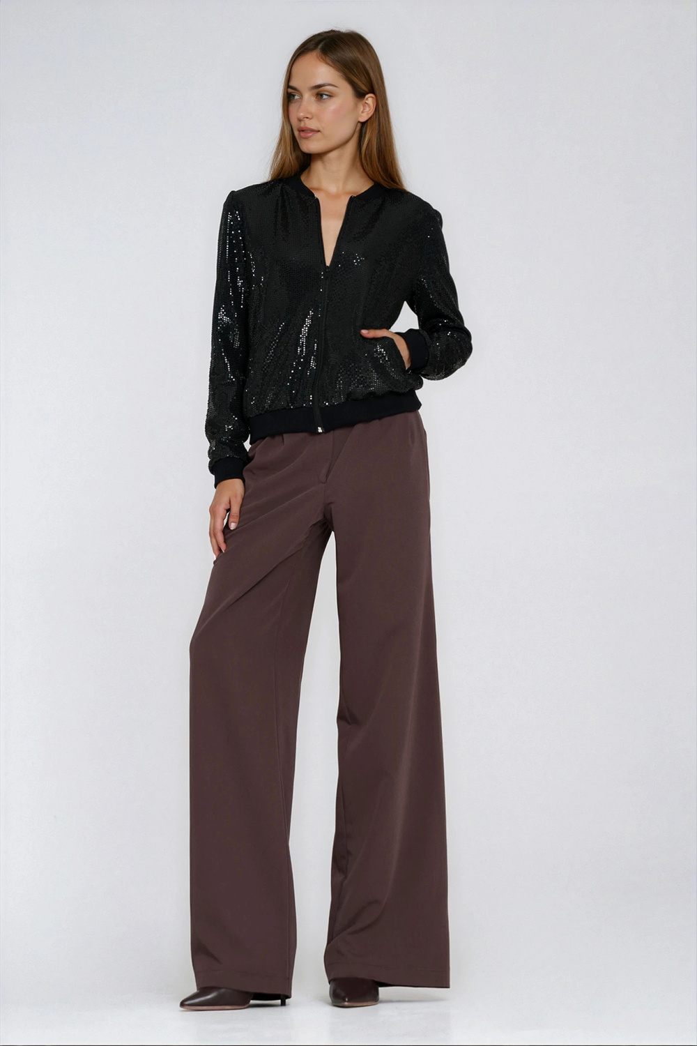 Sequined zip-up sweatshirt BL14 Black - Nife