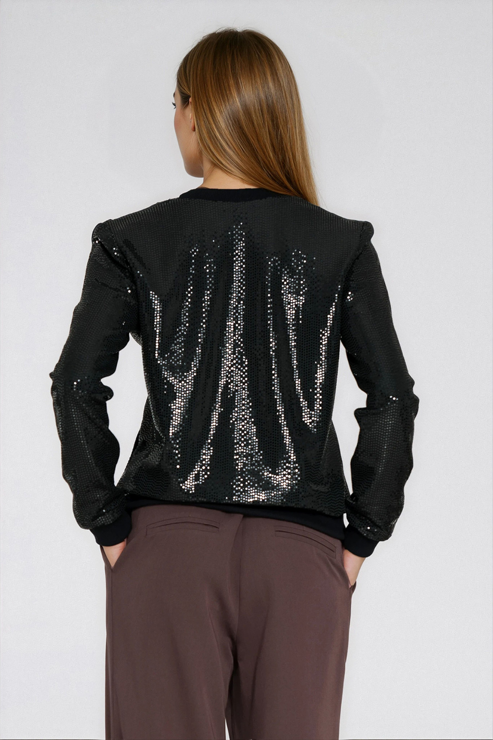 Sequined zip-up sweatshirt BL14 Black - Nife