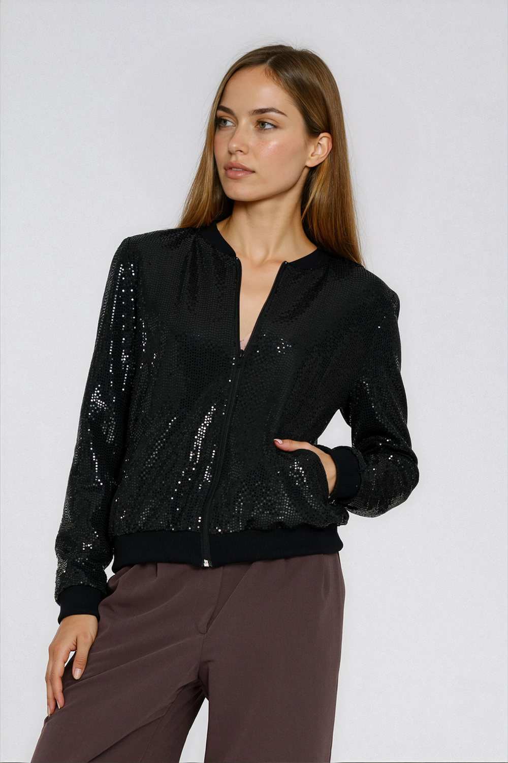 Sequined zip-up sweatshirt BL14 Black - Nife