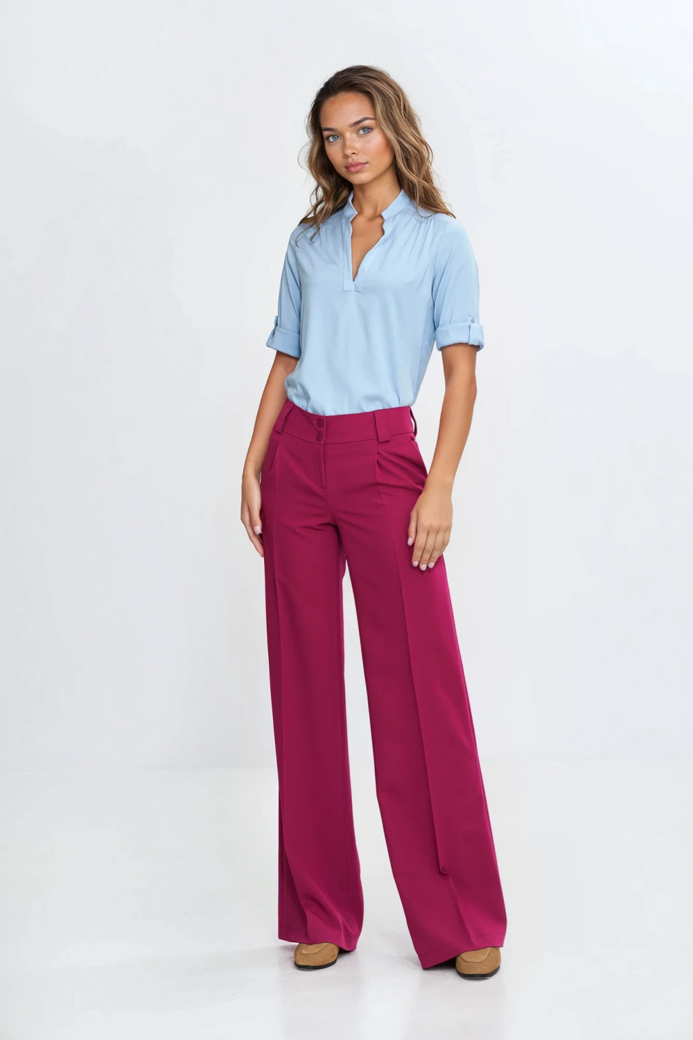 Blouse with Turn-Up Sleeve B188 Sky Blue - Nife – Ansicht 2