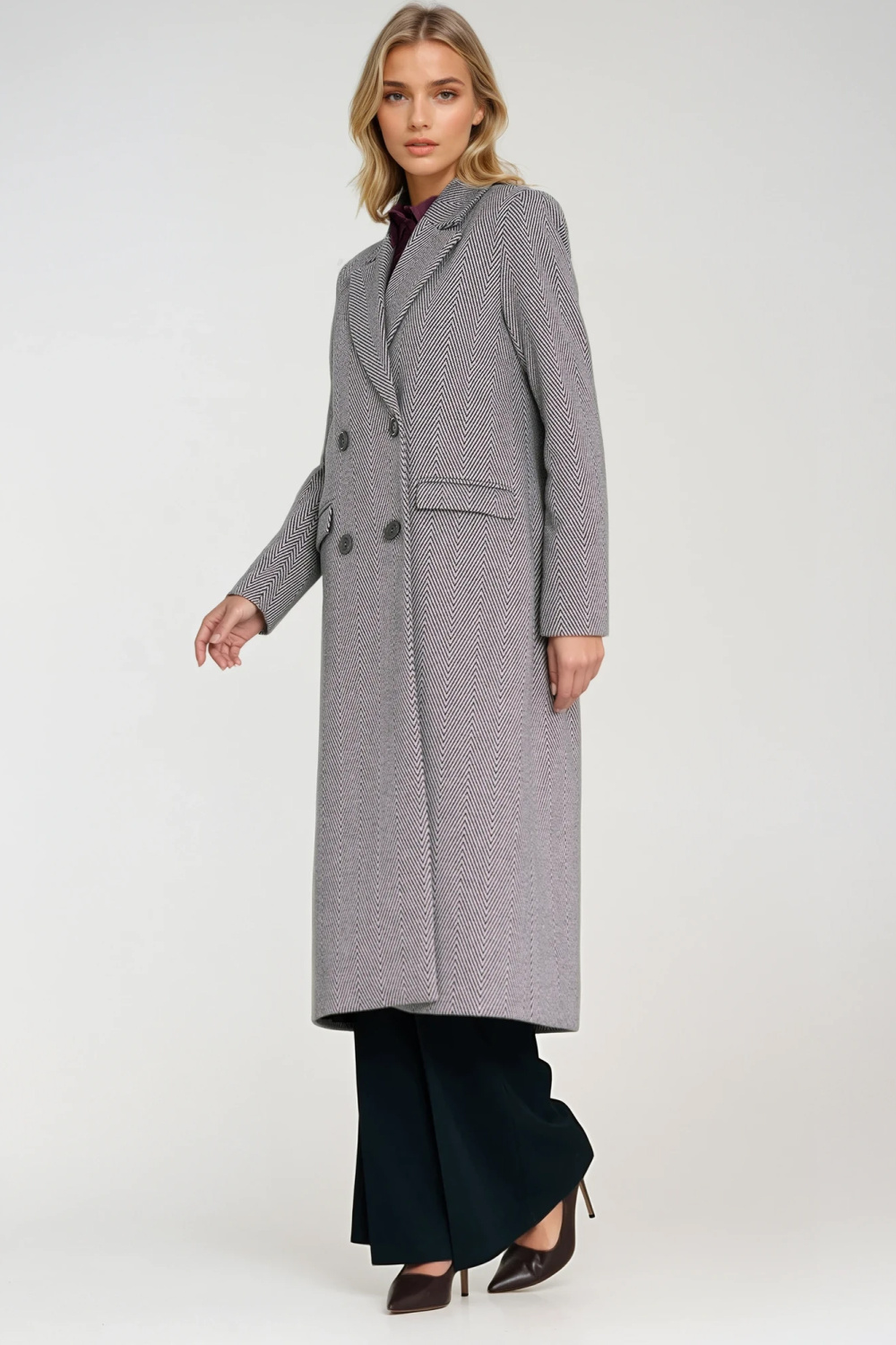 Elegant double-breasted coat PL25 Herringbone - Nife – vue 2