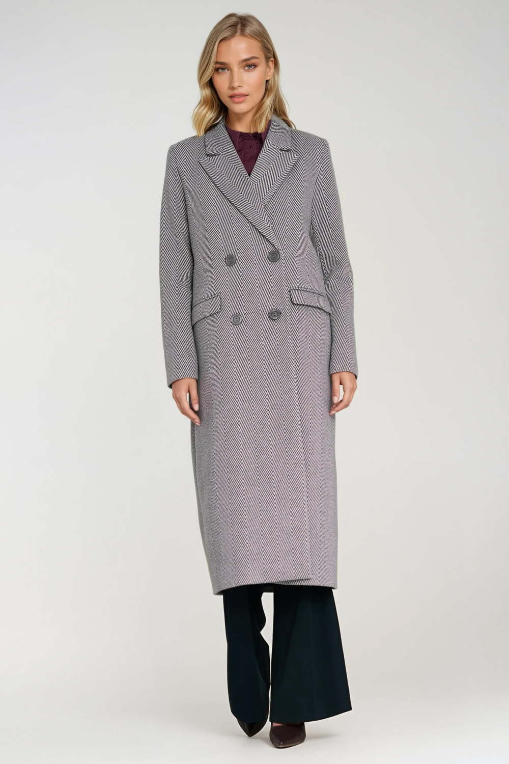 Elegant double-breasted coat PL25 Herringbone - Nife