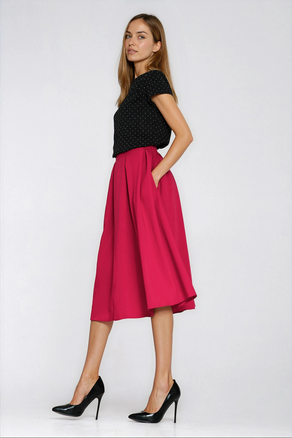 Flared midi skirt SP87 Red - Nife