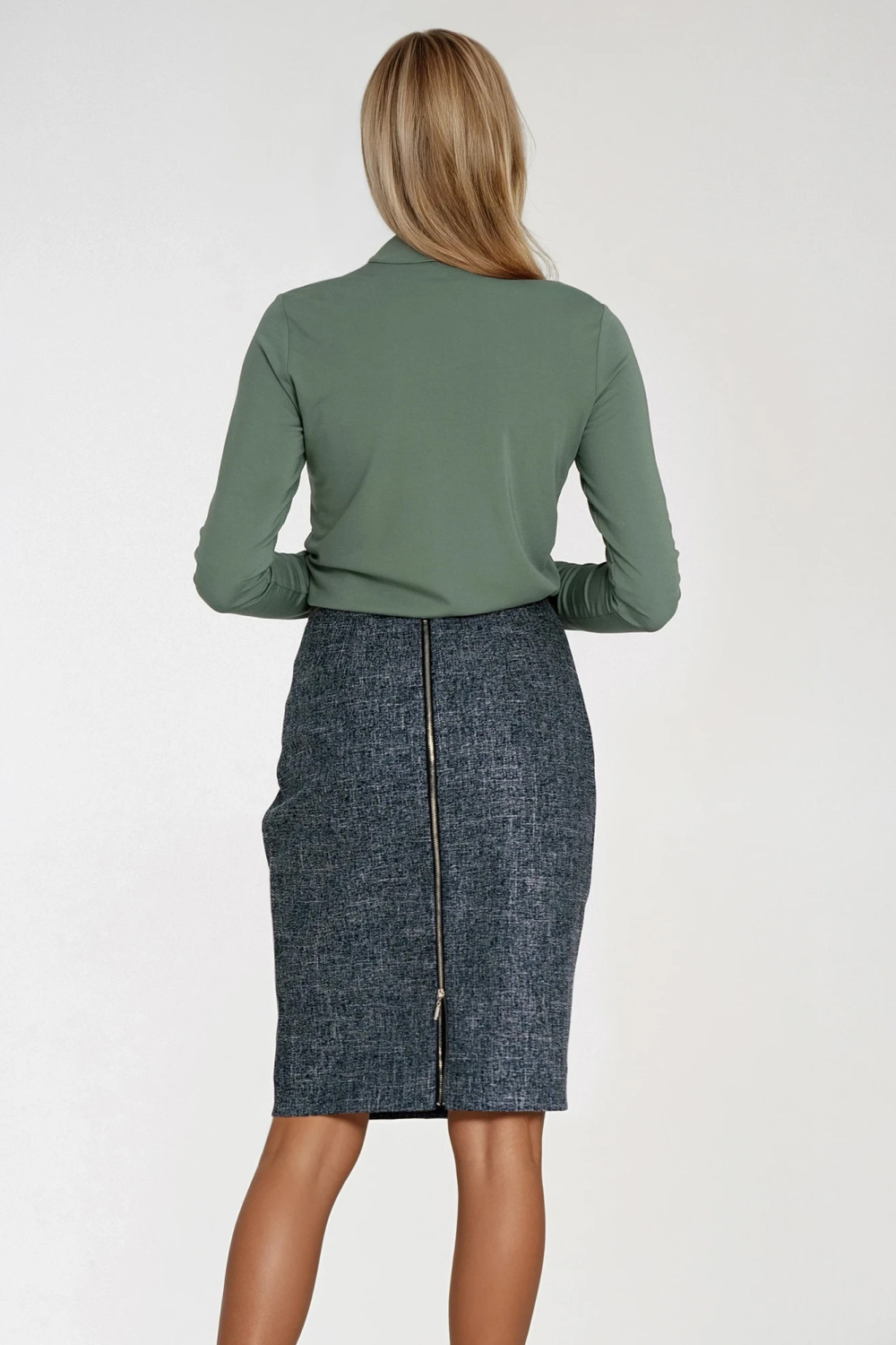 Pencil skirt with decorative zipper SP85 Navy Melange - Nife – vue 2