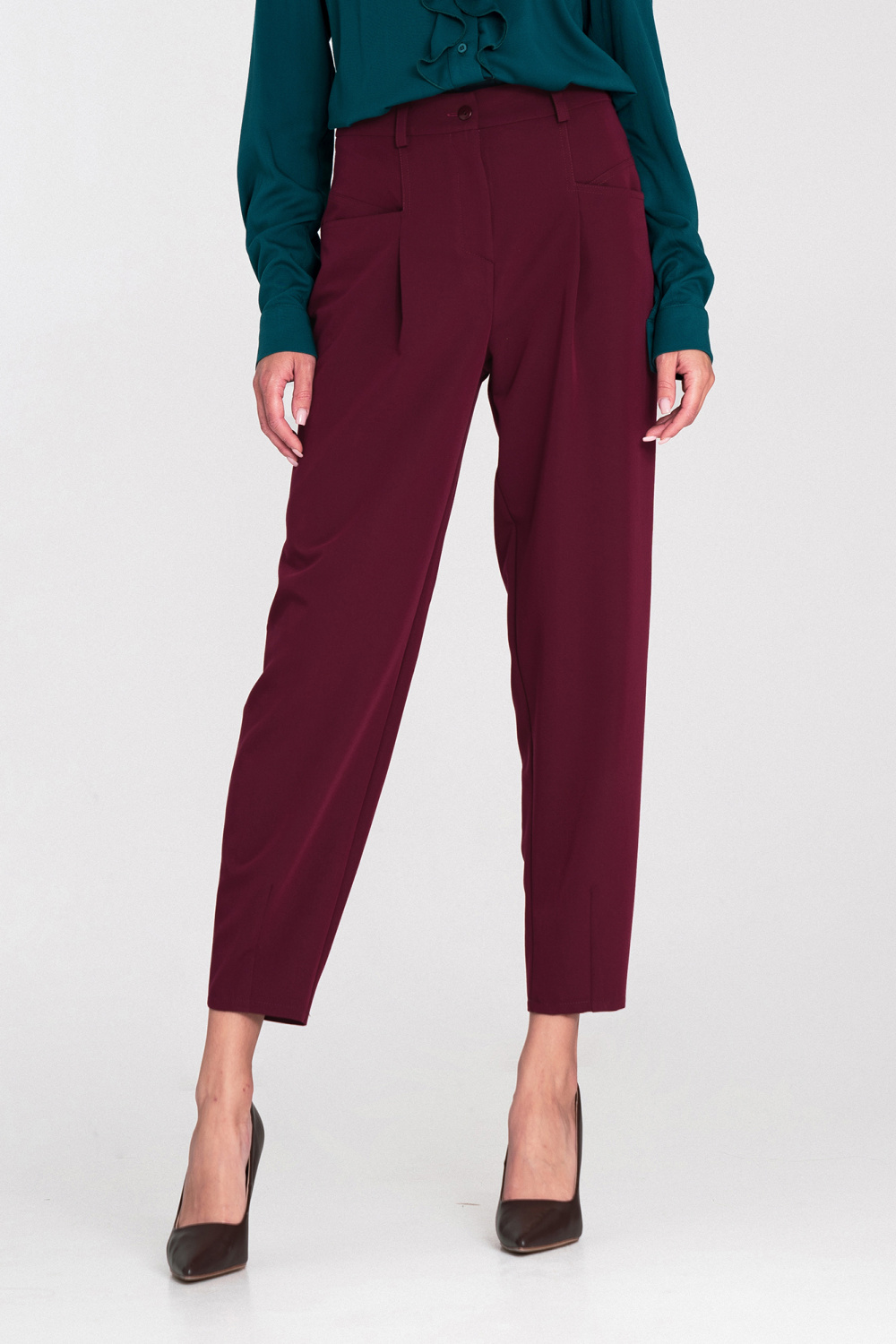 High-waisted baggy trousers SD120 Bordeaux - Nife