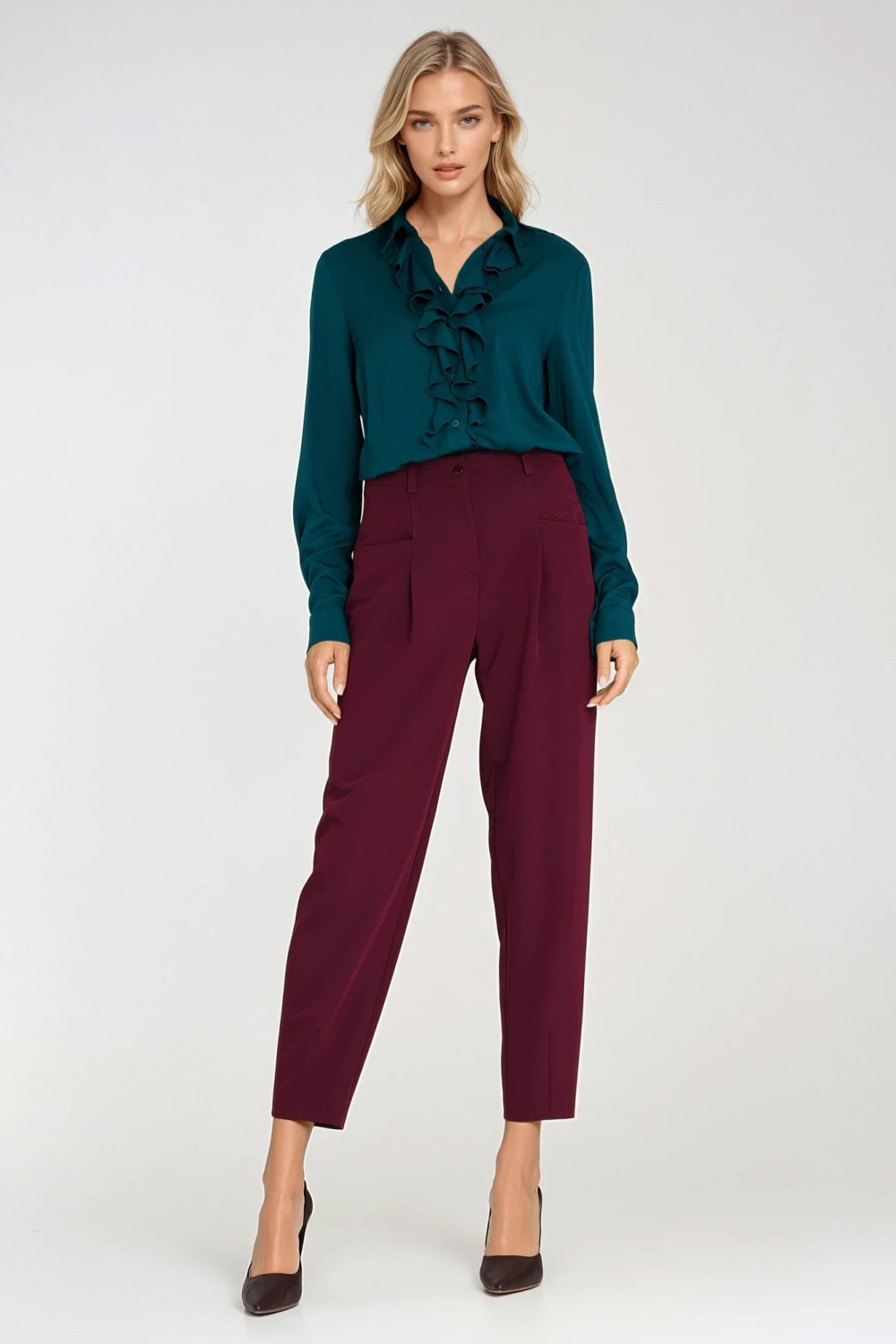High-waisted baggy trousers SD120 Bordeaux - Nife