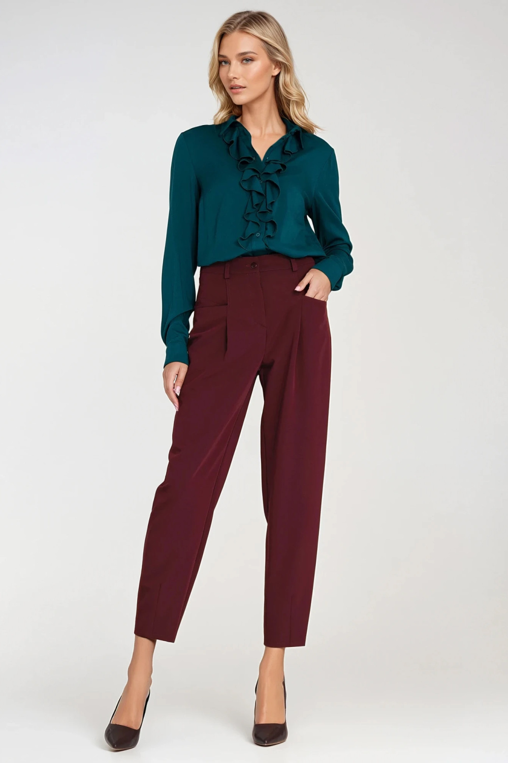 High-waisted baggy trousers SD120 Bordeaux - Nife – vue 2