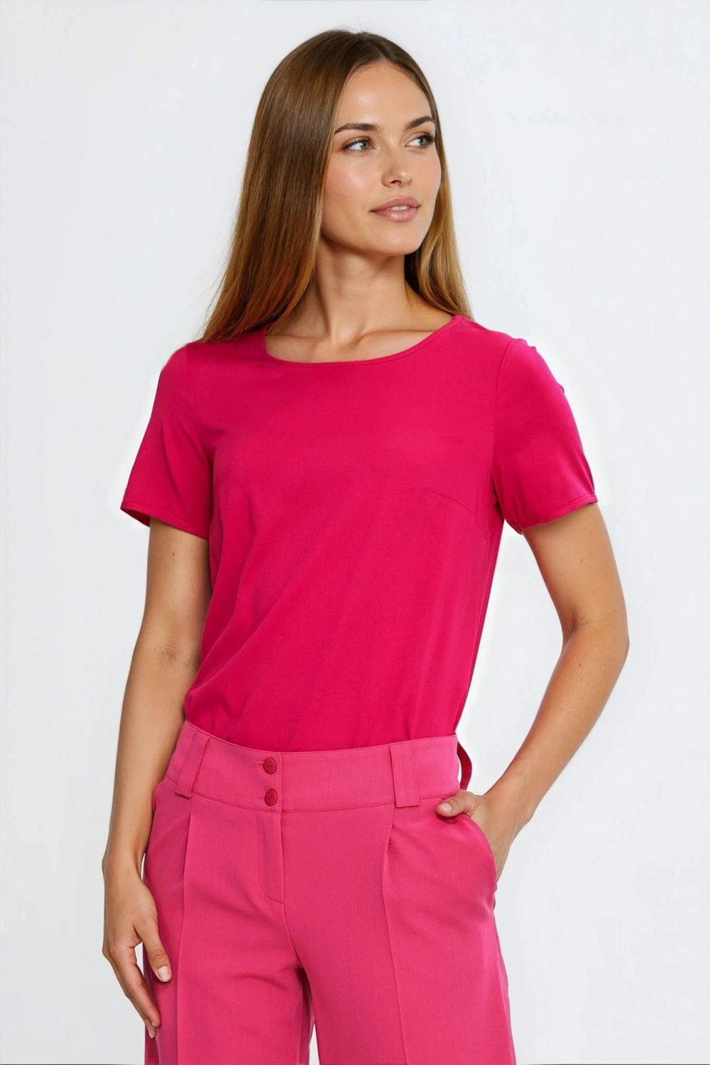 Basic short-sleeve top B215 Fuchsia - Nife