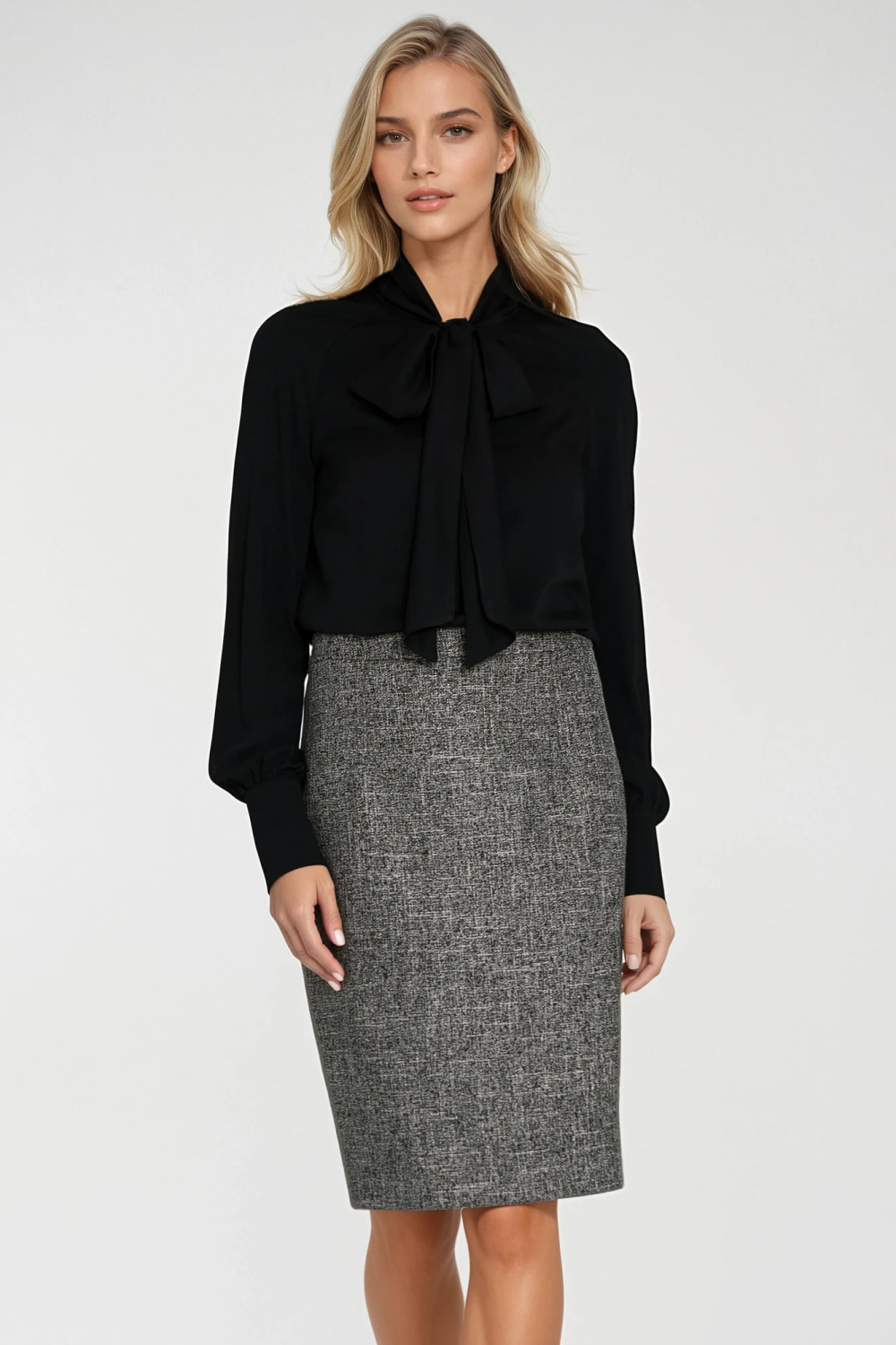 Pencil Skirt with Decorative Zip SP85 Black Melange - Nife