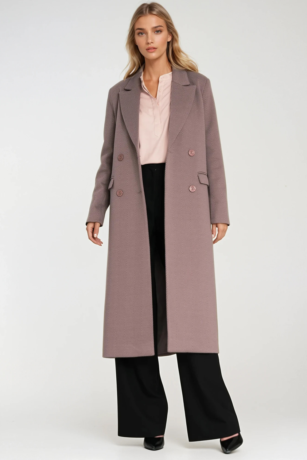 Elegant double-breasted coat PL25 Beige - Nife