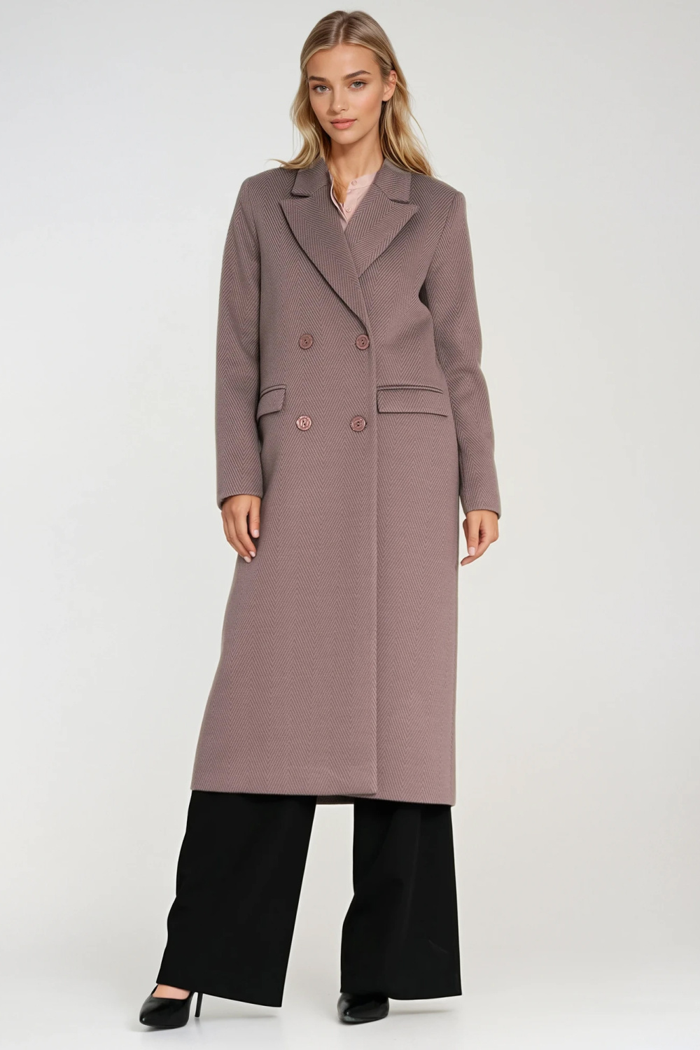 Elegant double-breasted coat PL25 Beige - Nife – vue 2