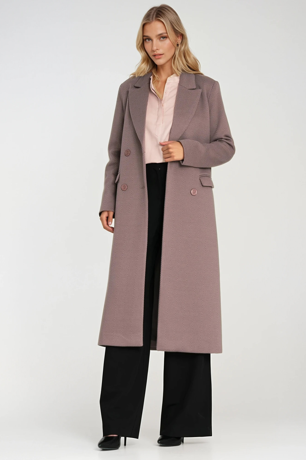 Elegant double-breasted coat PL25 Beige - Nife