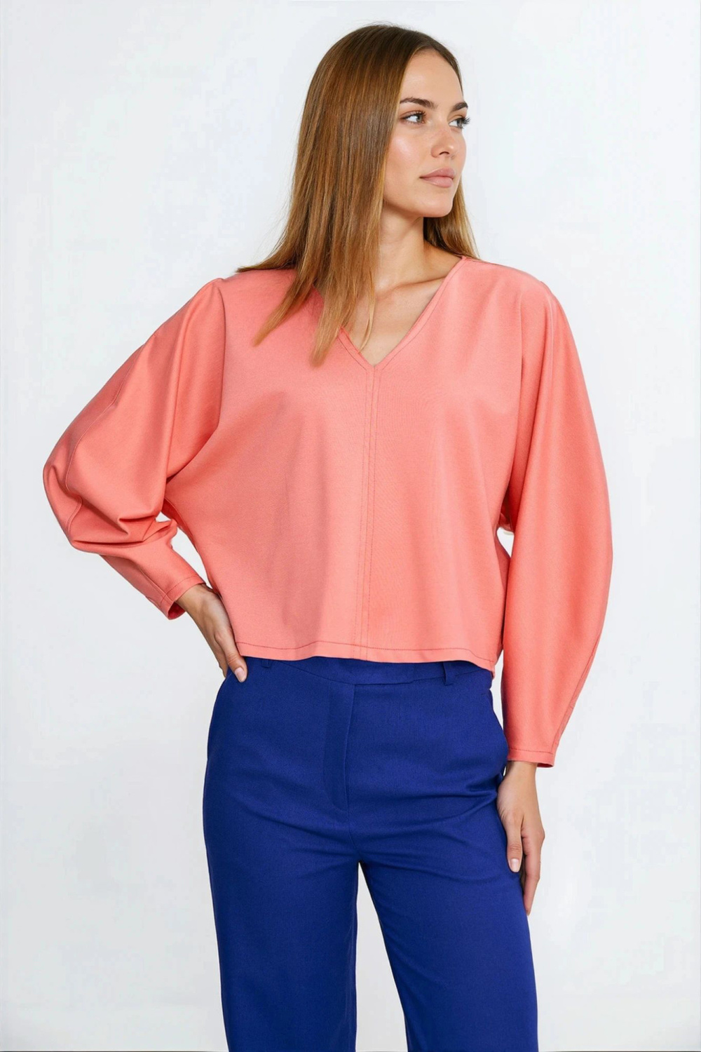 Oversized blouse with balloon sleeves B214 Coral - Nife