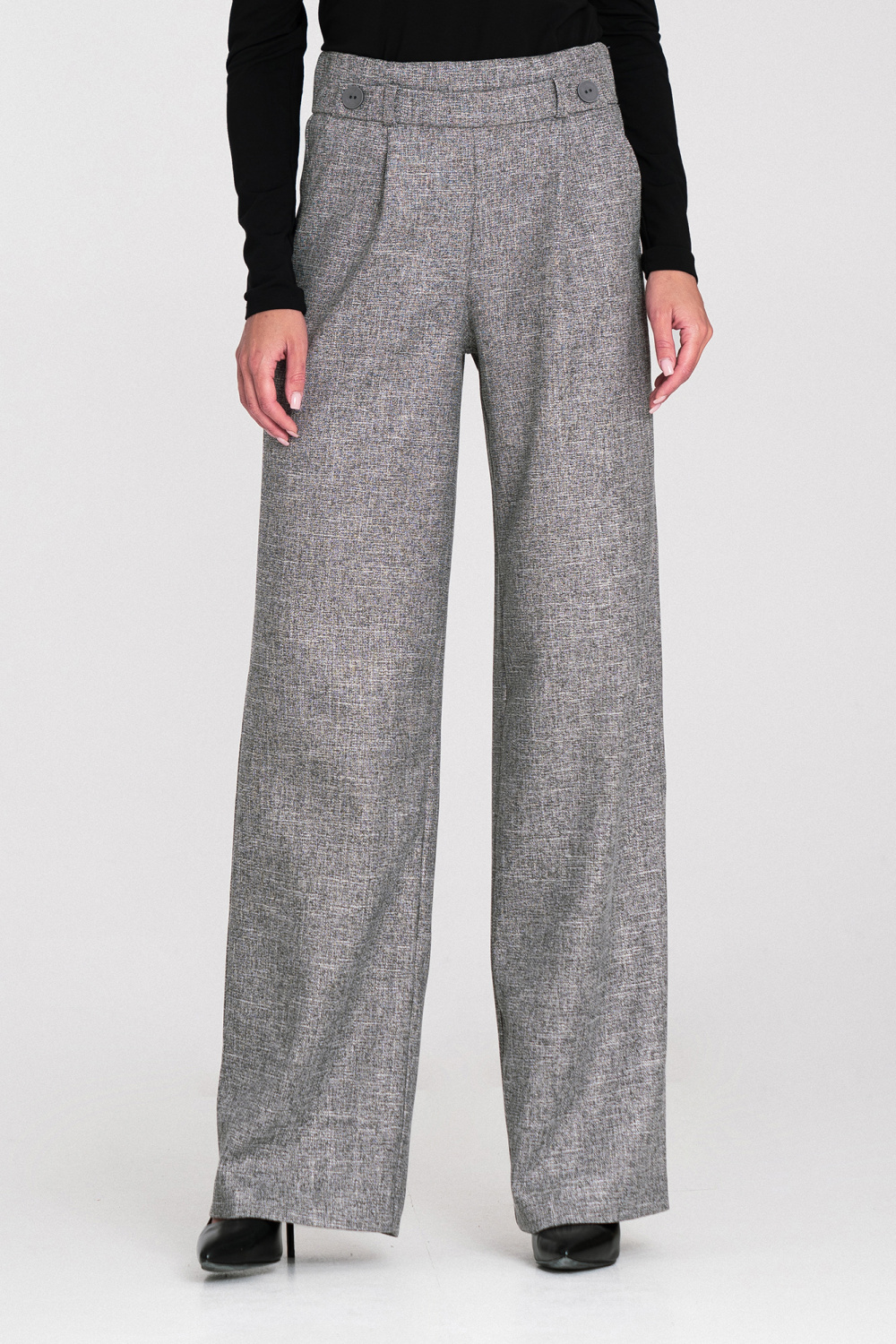 Wide-leg trousers with elastic waistband and buttons SD126 Grey Melange - Nife