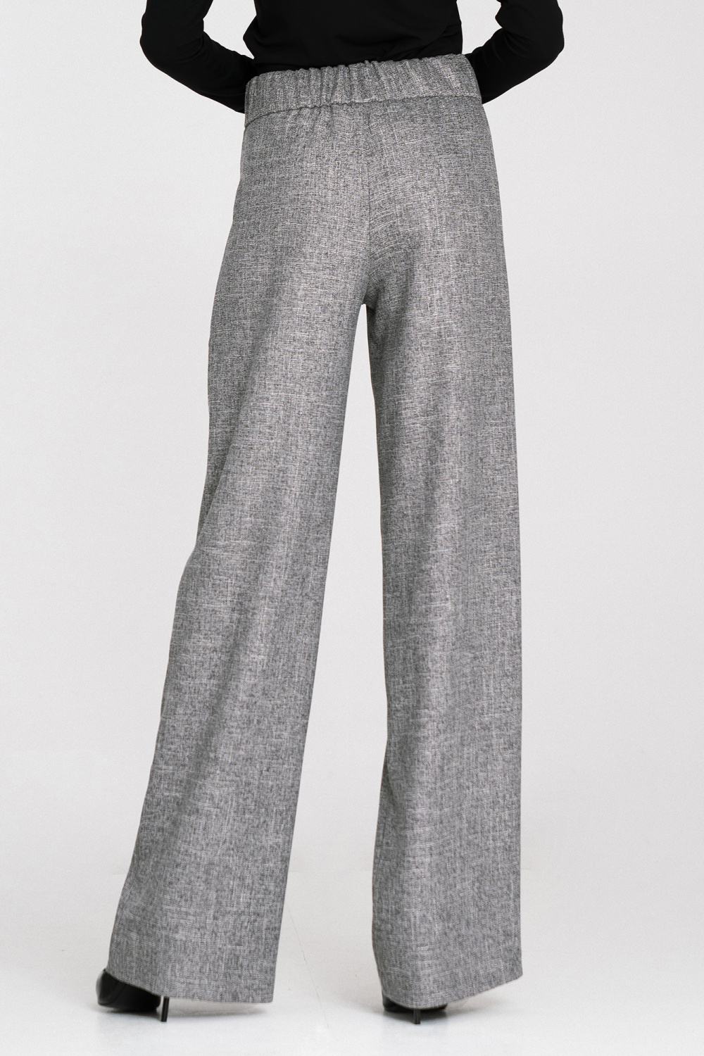 Wide-leg trousers with elastic waistband and buttons SD126 Grey Melange - Nife