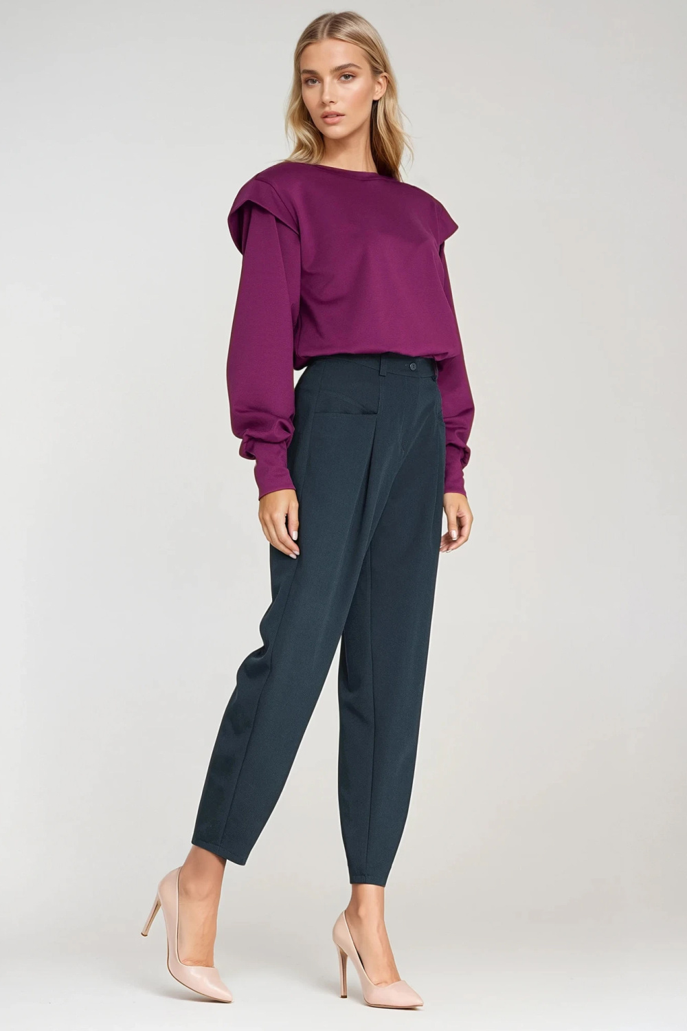 High-waisted baggy trousers SD120 Navy - Nife
