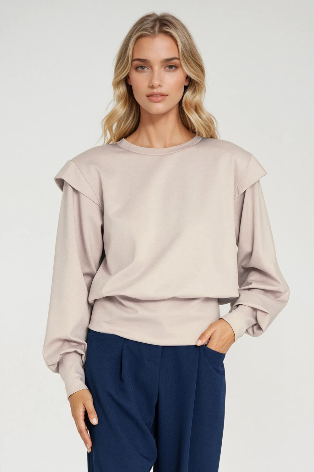 High-Cuffed Sweatshirt BL10 Beige - Nife