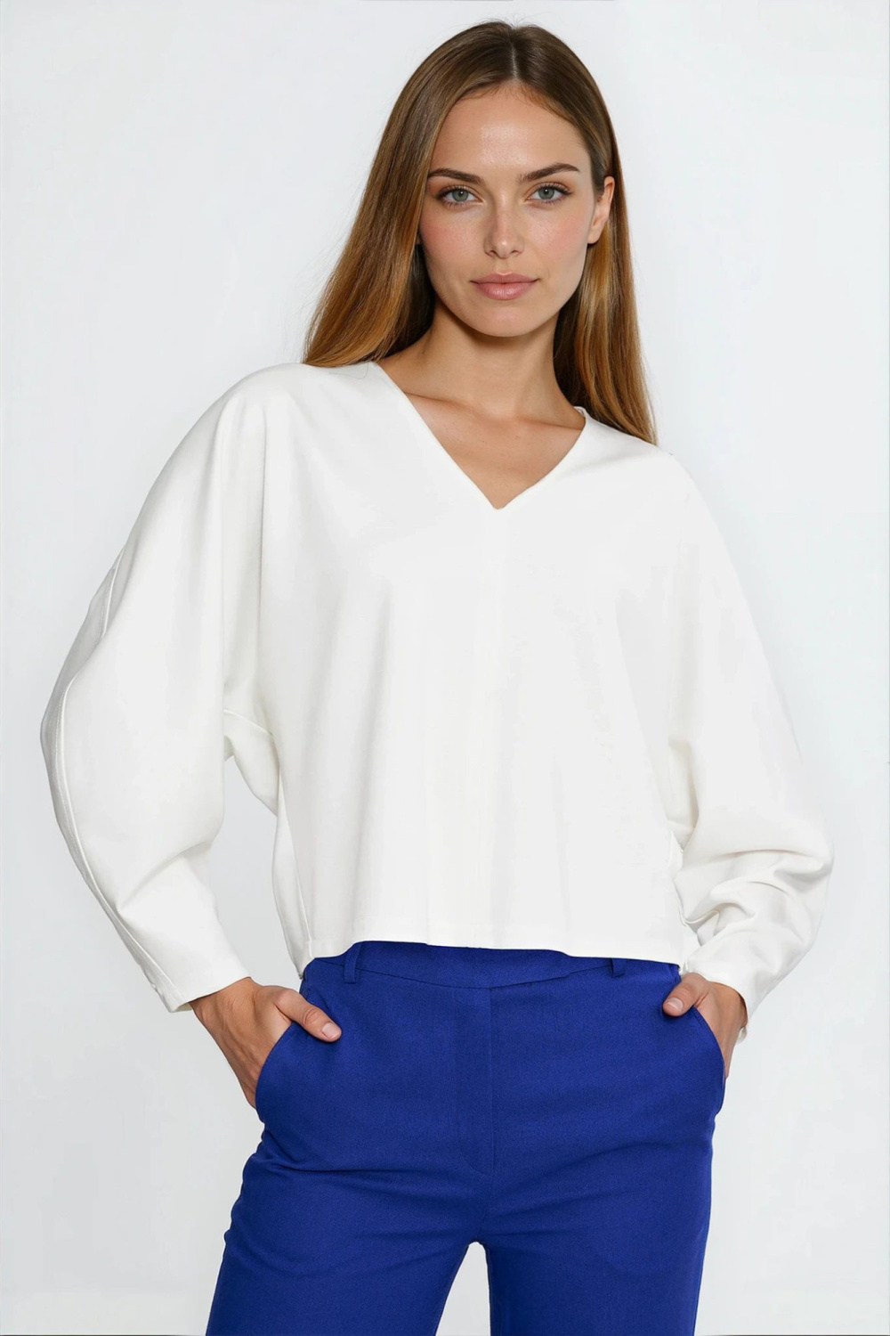 Oversized blouse with balloon sleeves B214 Ecru - Nife