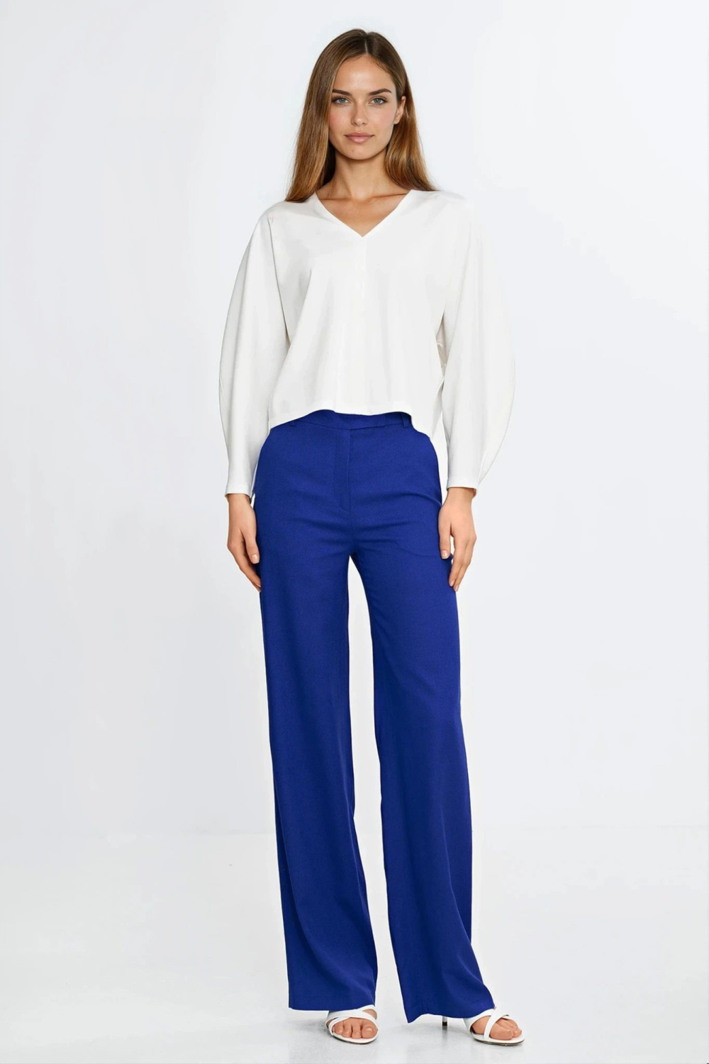 Oversized blouse with balloon sleeves B214 Ecru - Nife
