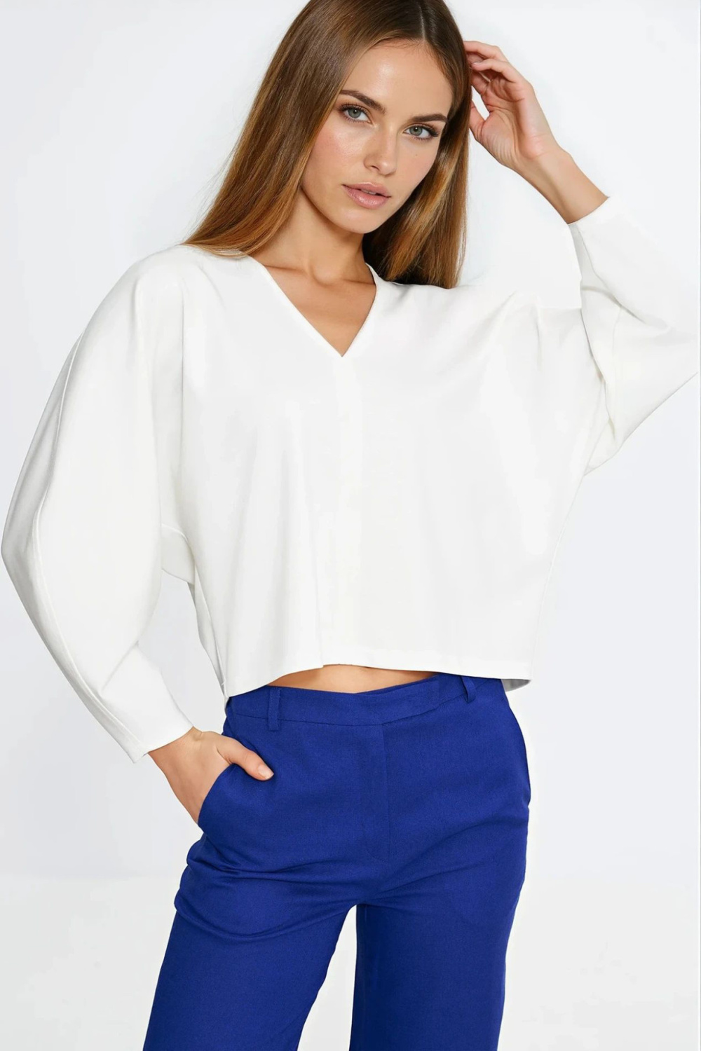 Oversized blouse with balloon sleeves B214 Ecru - Nife – vue 2