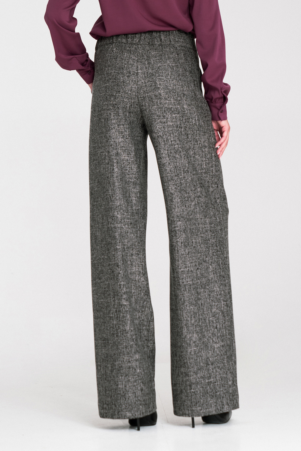 Wide-leg trousers with elastic waistband and buttons SD126 Black Melange - Nife – vue 2