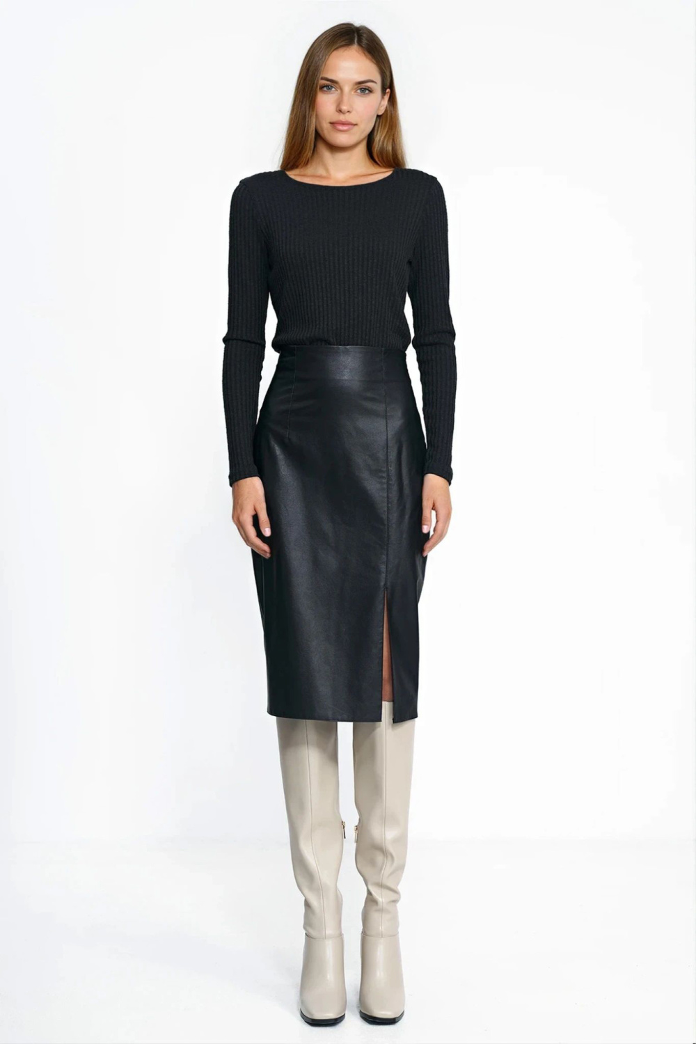 Black pencil skirt in eco-leather SP86 Black - Nife