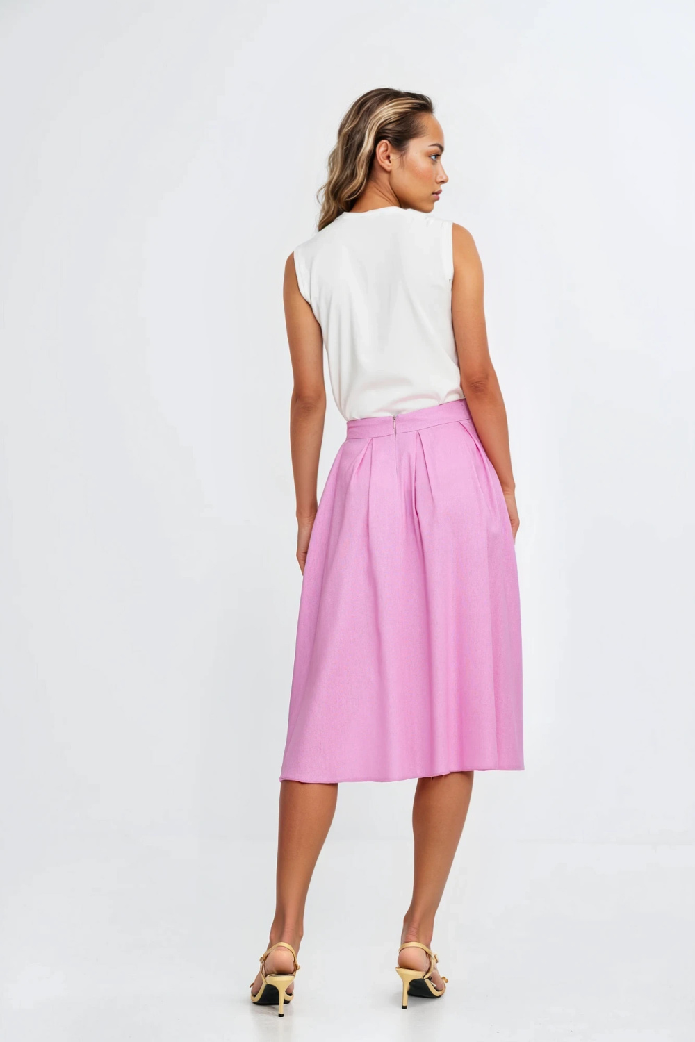 Midi rayon skirt with pleats SP82 Pink - Nife