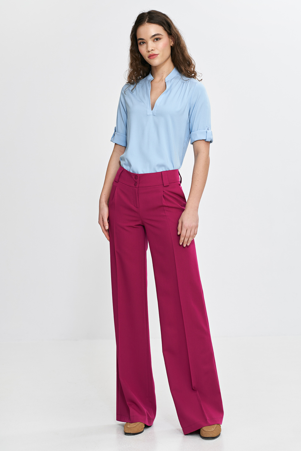 Spodnie wide leg z kantem SD112 Fuksja - Nife