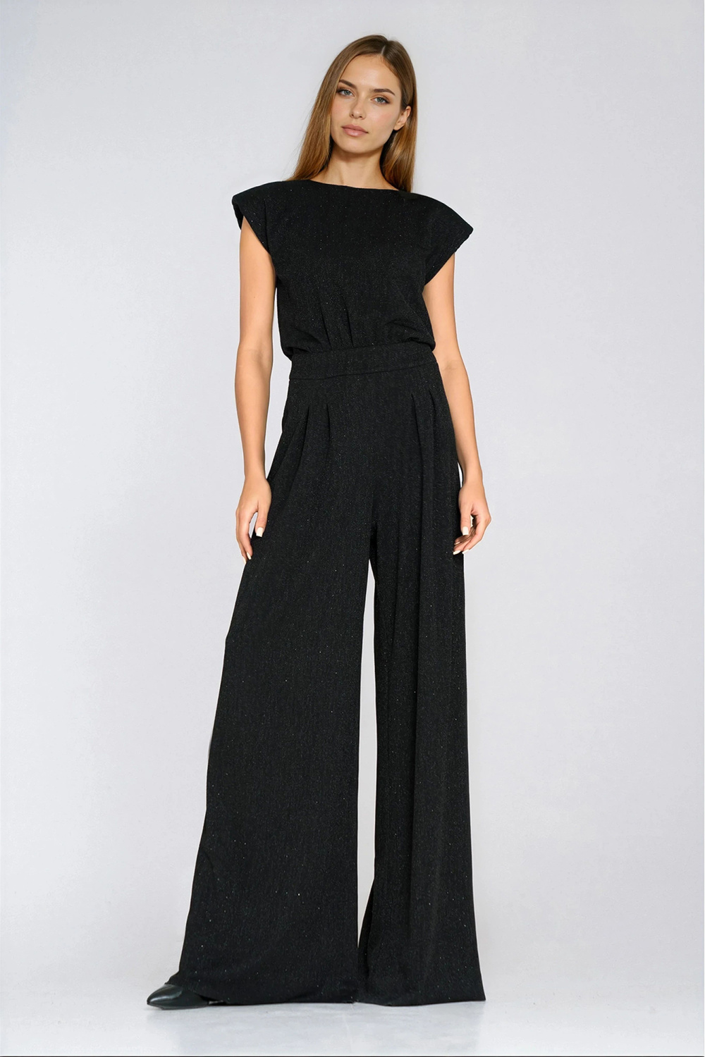 Palazzo-leg jumpsuit with studs KM45 Black - Nife