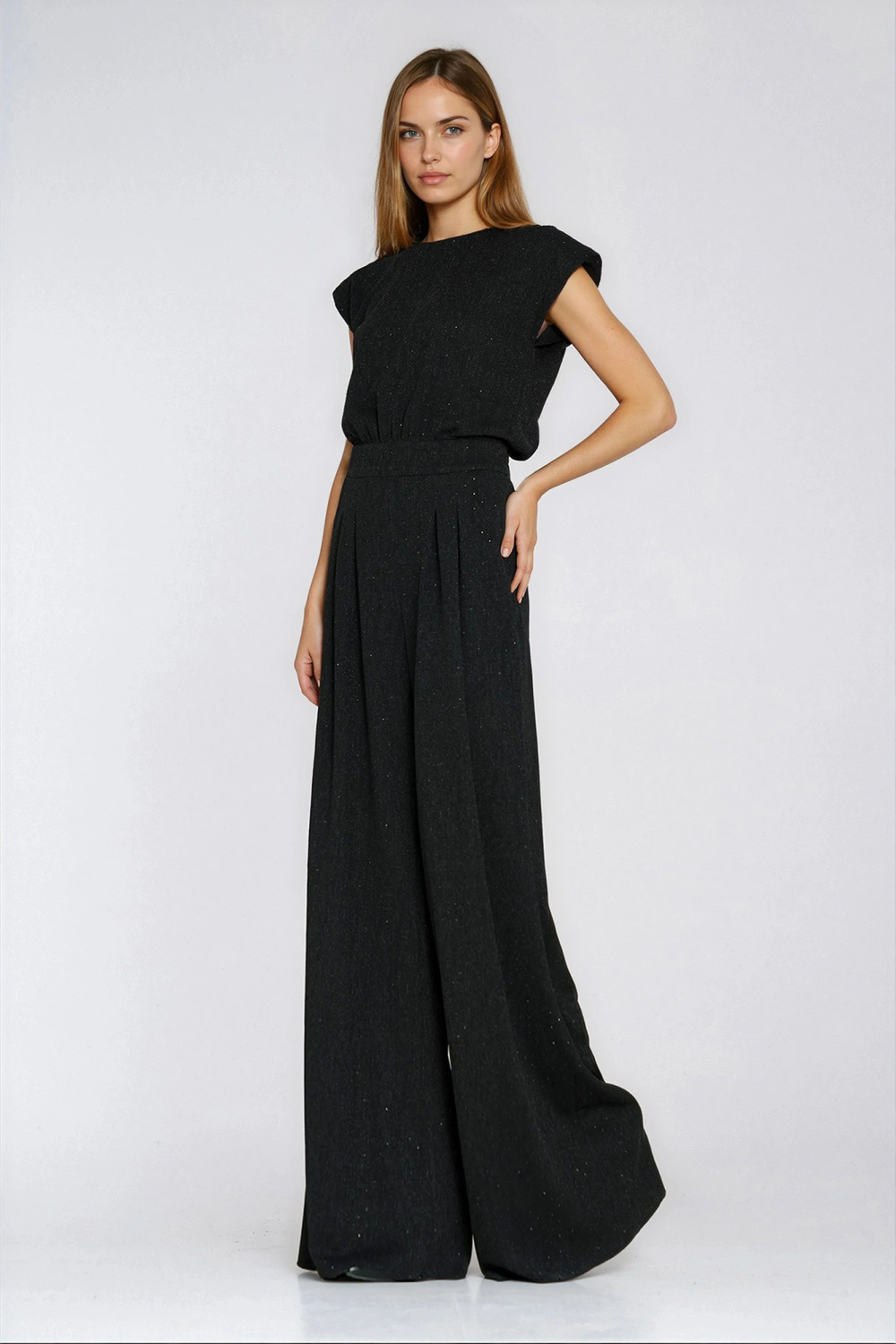 Palazzo-leg jumpsuit with studs KM45 Black - Nife