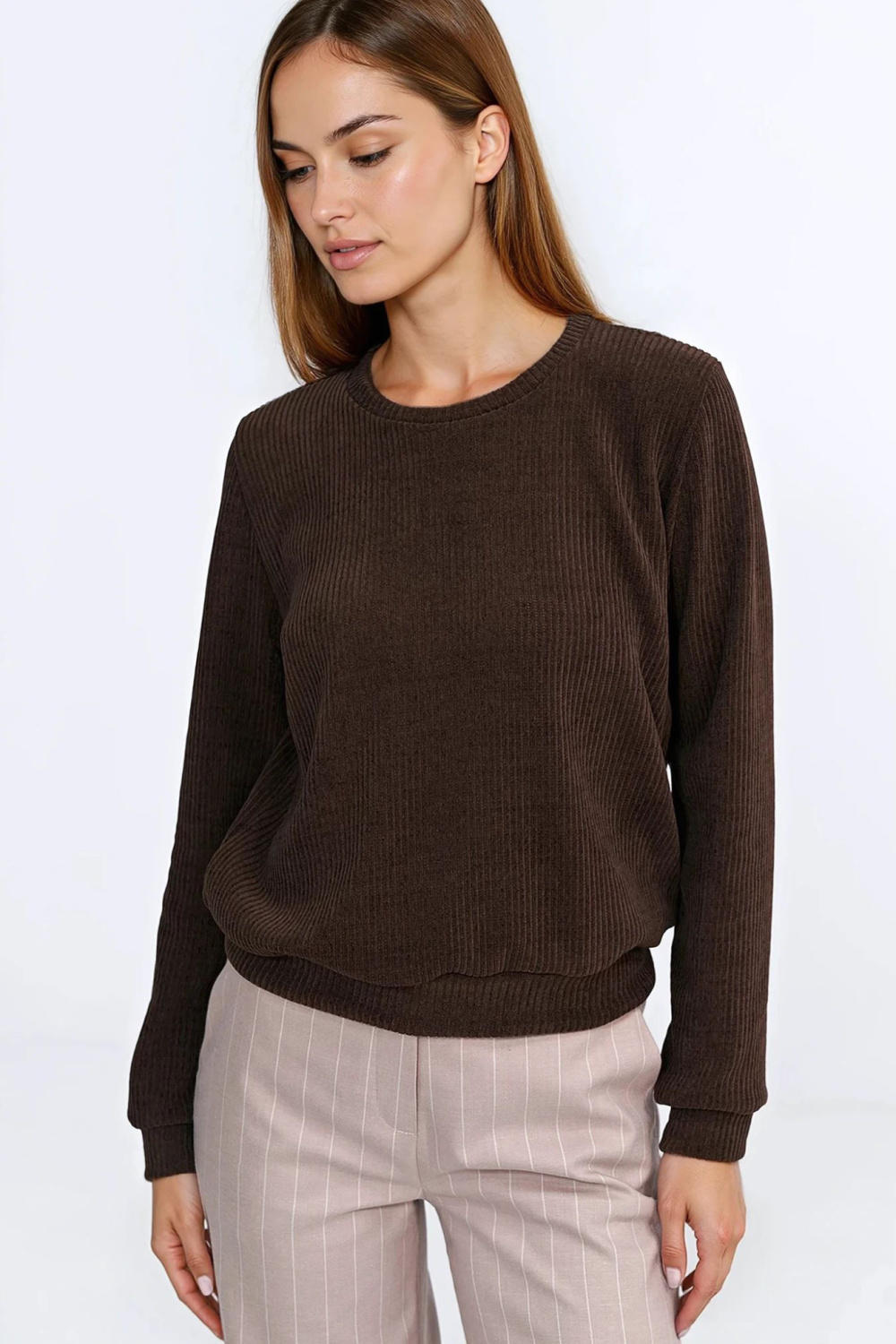 Long-sleeve ribbed knit sweatshirt BL13 Brown - Nife
