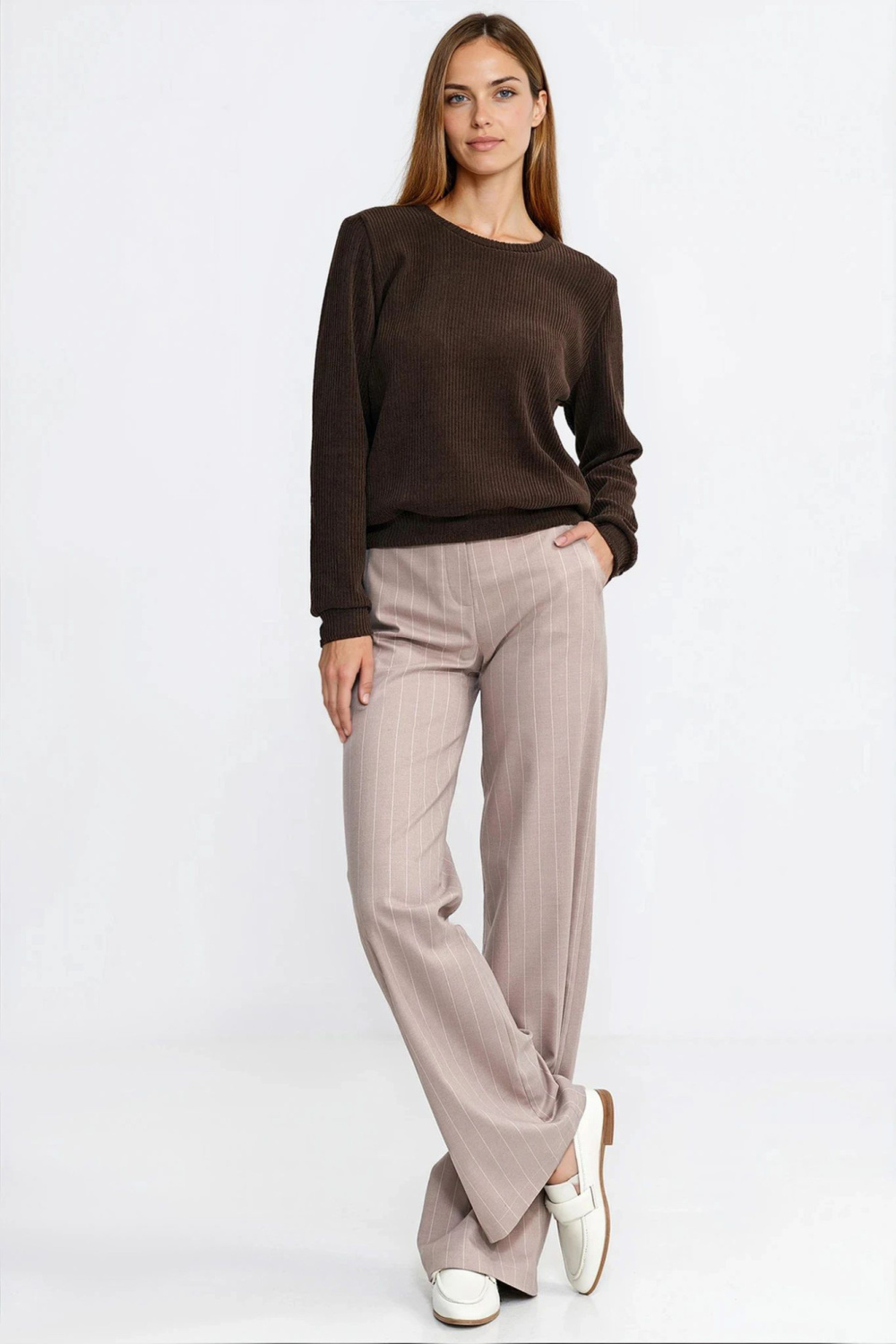 Long-sleeve ribbed knit sweatshirt BL13 Brown - Nife