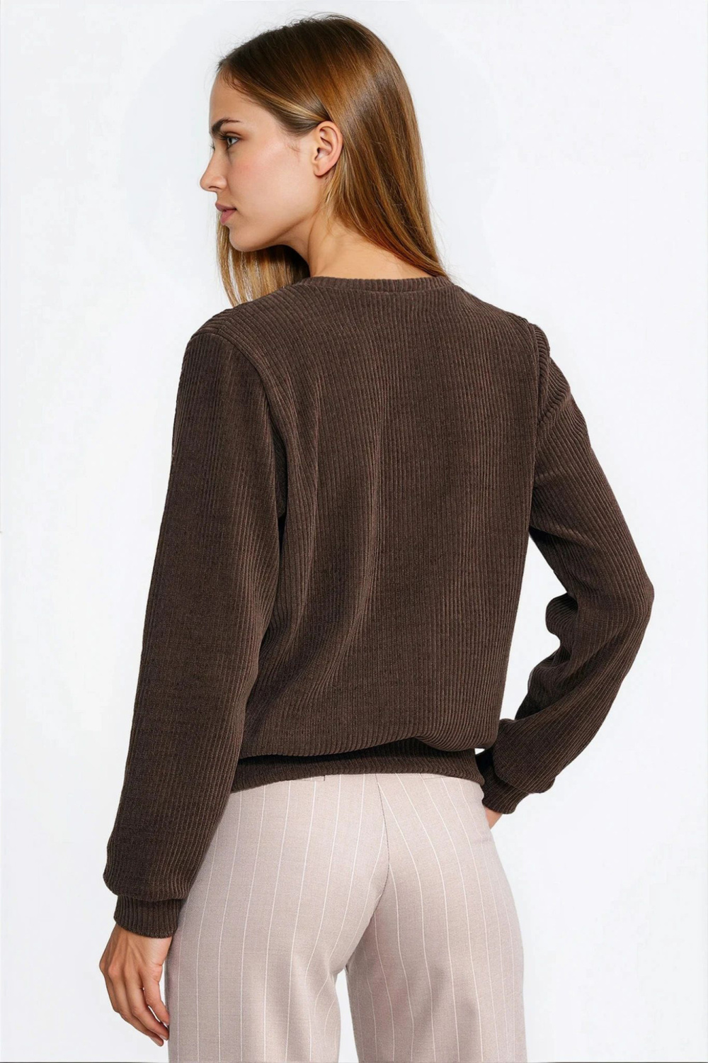 Long-sleeve ribbed knit sweatshirt BL13 Brown - Nife