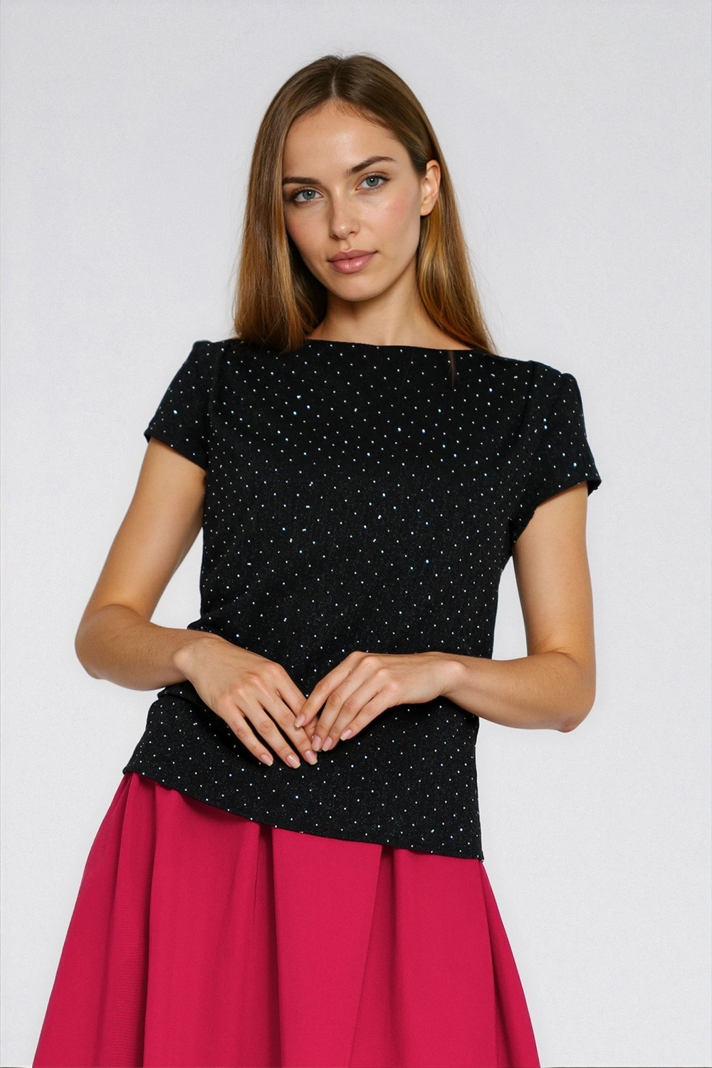Blouse with shoulder pleats B218 Silver/Black - Nife – Ansicht 2