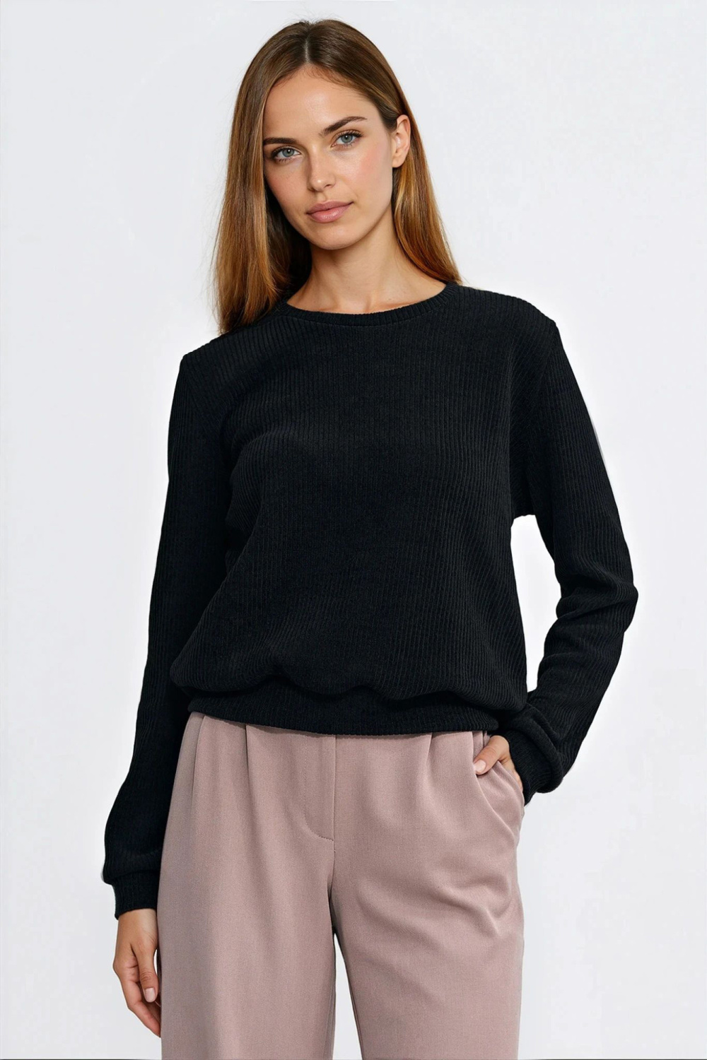 Ribbed knit long-sleeve top BL13 Black - Nife