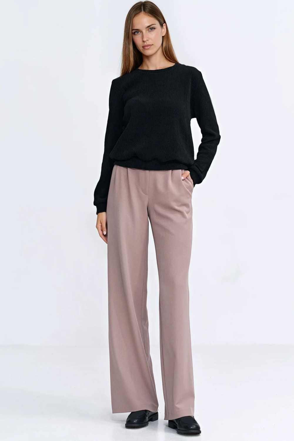 Ribbed knit long-sleeve top BL13 Black - Nife